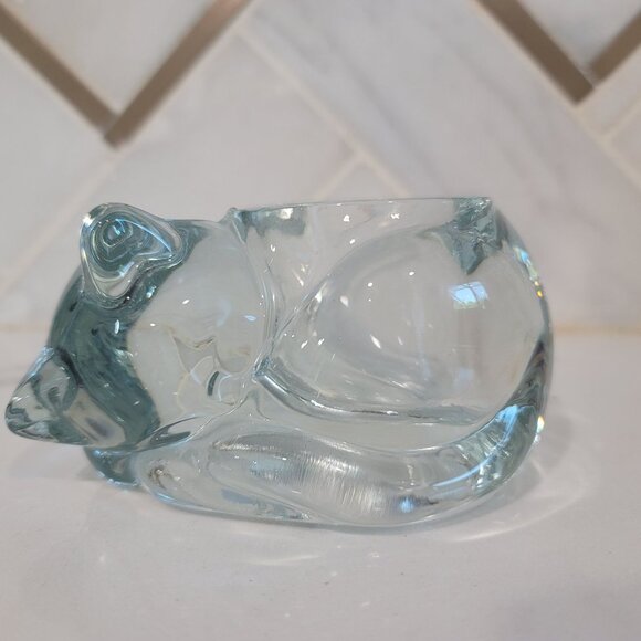 Indiana Glass Sleeping Cat kitten translucent Votive Candle Holder cute - Picture 5 of 8